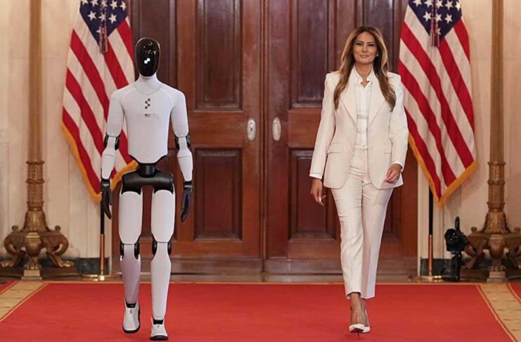 Melanýa Tramp Ak Tamda emeli aňly robot bilen ýöredi