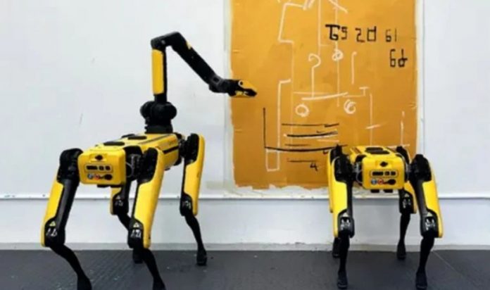 boston dynamics dog robots drawinf a picture