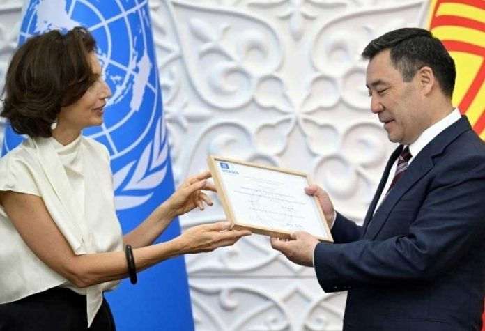 audrey-azoulay-sadyk-japarov-kyrgyz-president