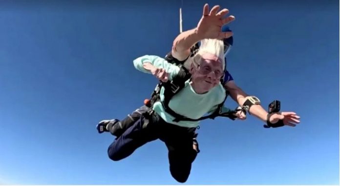 104 old elder woman parachute