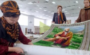 Туркменские ковровщицы ковровые портреты великого классика Востока